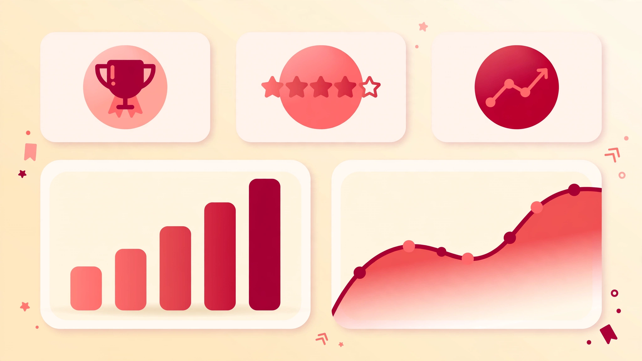 Painel de analises com graficos e icones de ranqueamento do Instagram