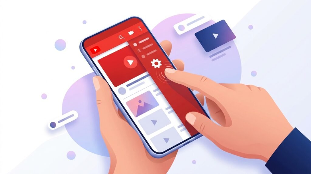 Mão abrindo as configurações do aplicativo YouTube no smartphone