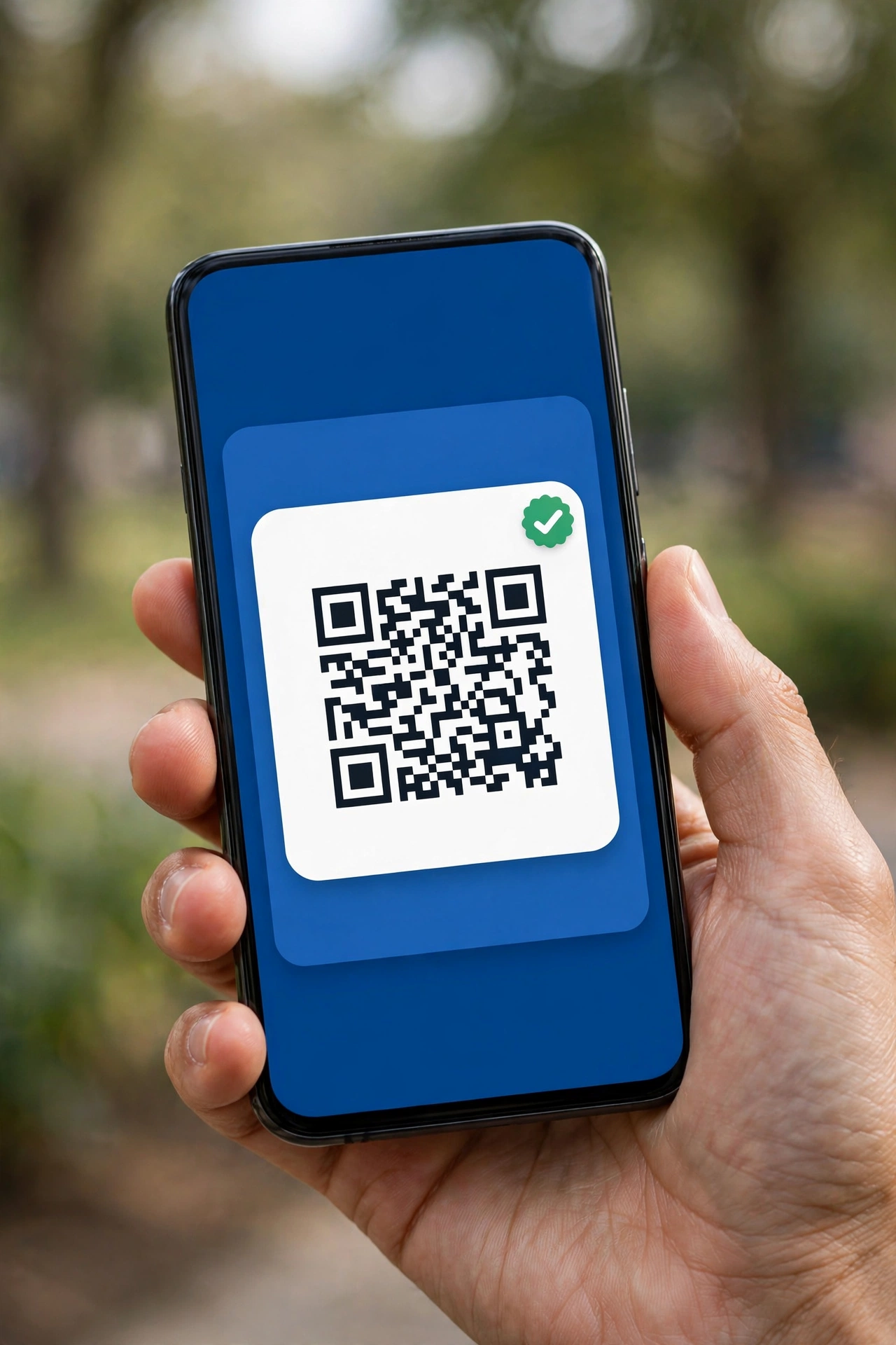 Carteira digital no celular com codigo QR e selo de verificacao
