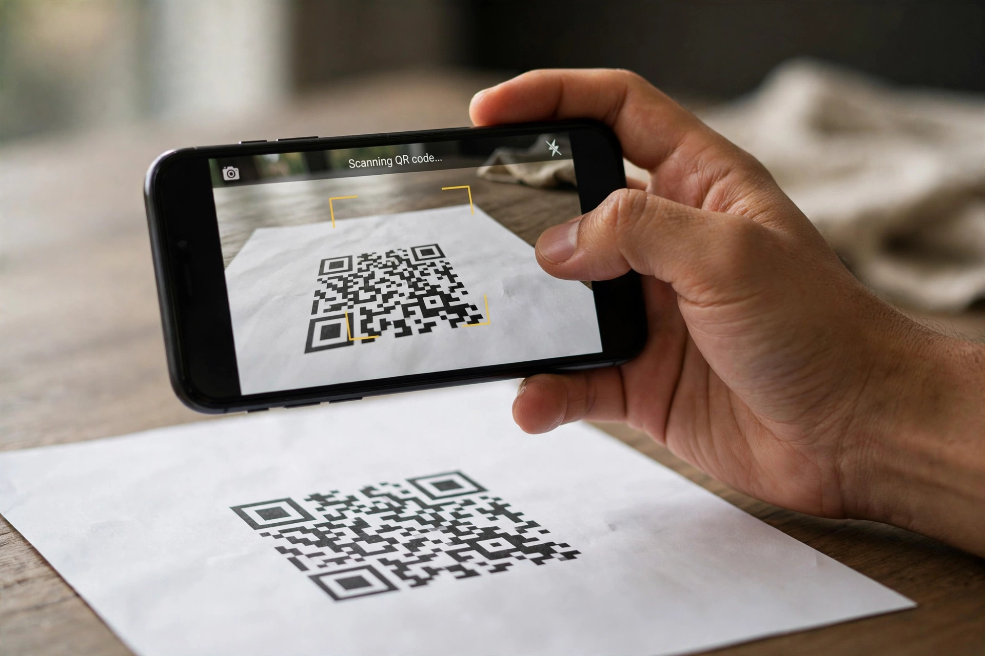Celular escaneando codigo QR impresso com a camera do aparelho