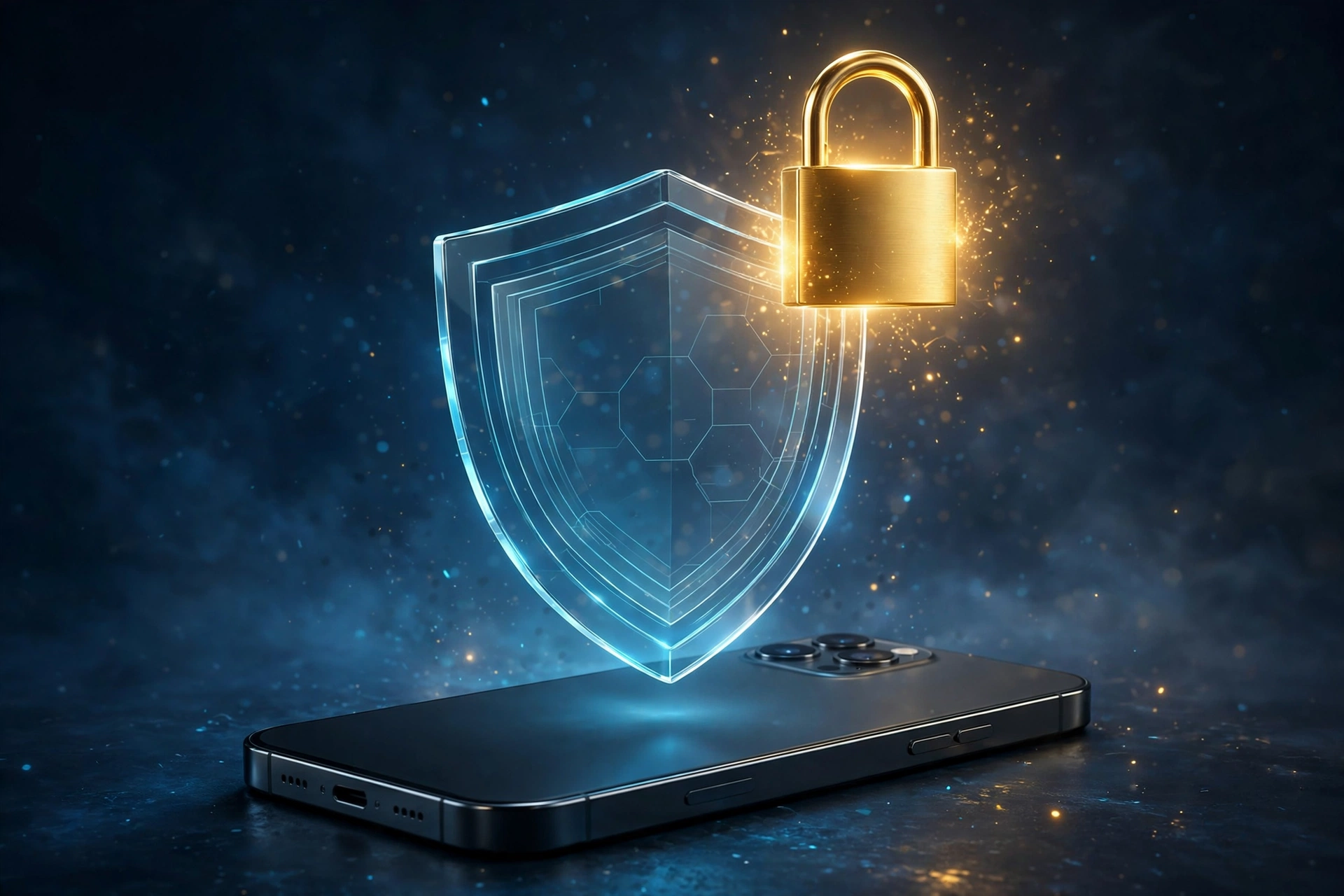 Conceito de seguranca: cadeado digital protegendo o celular com a CNH digital