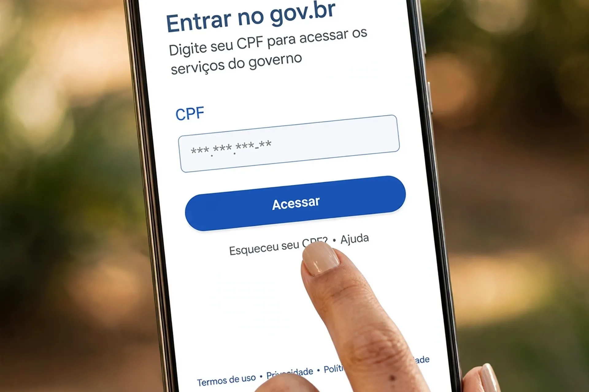 Tela de login do app FGTS com campo de CPF e botao Acessar
