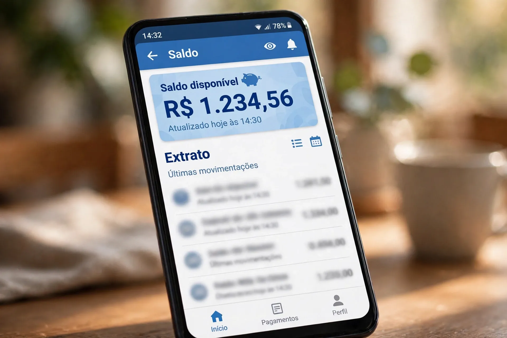 Tela de saldo e extrato do FGTS no celular