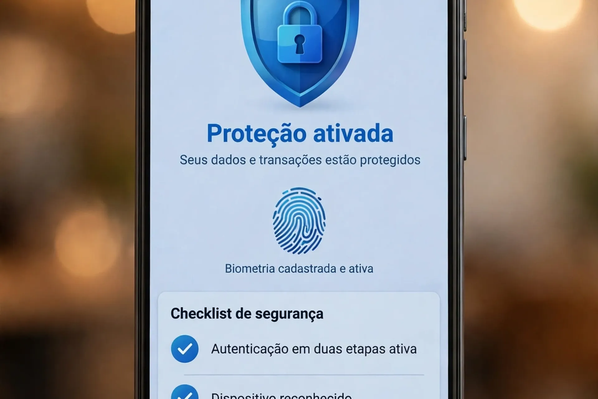 Tela do app FGTS com icone de escudo e seguranca