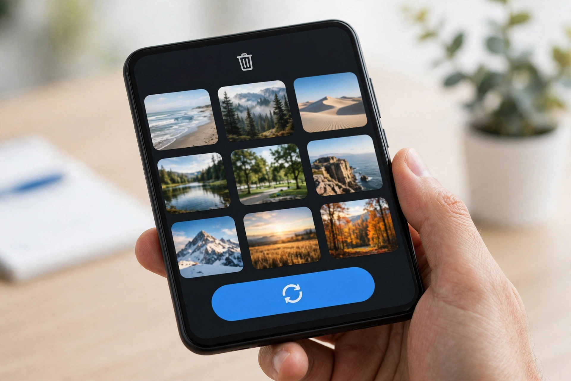 Lixeira do Google Fotos com fotos prontas para restaurar no celular