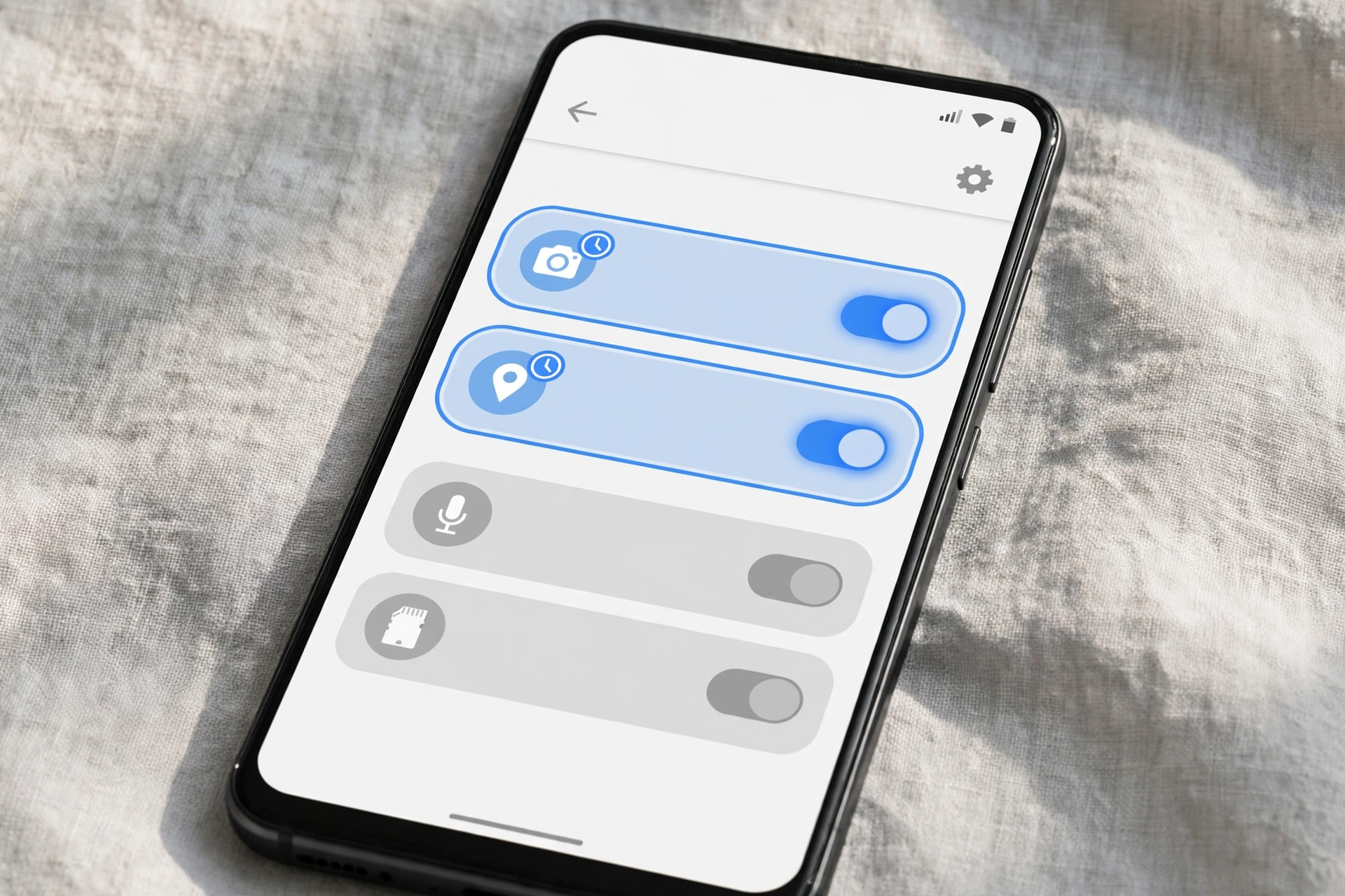 Celular Android mostrando configuracoes de permissoes de aplicativos