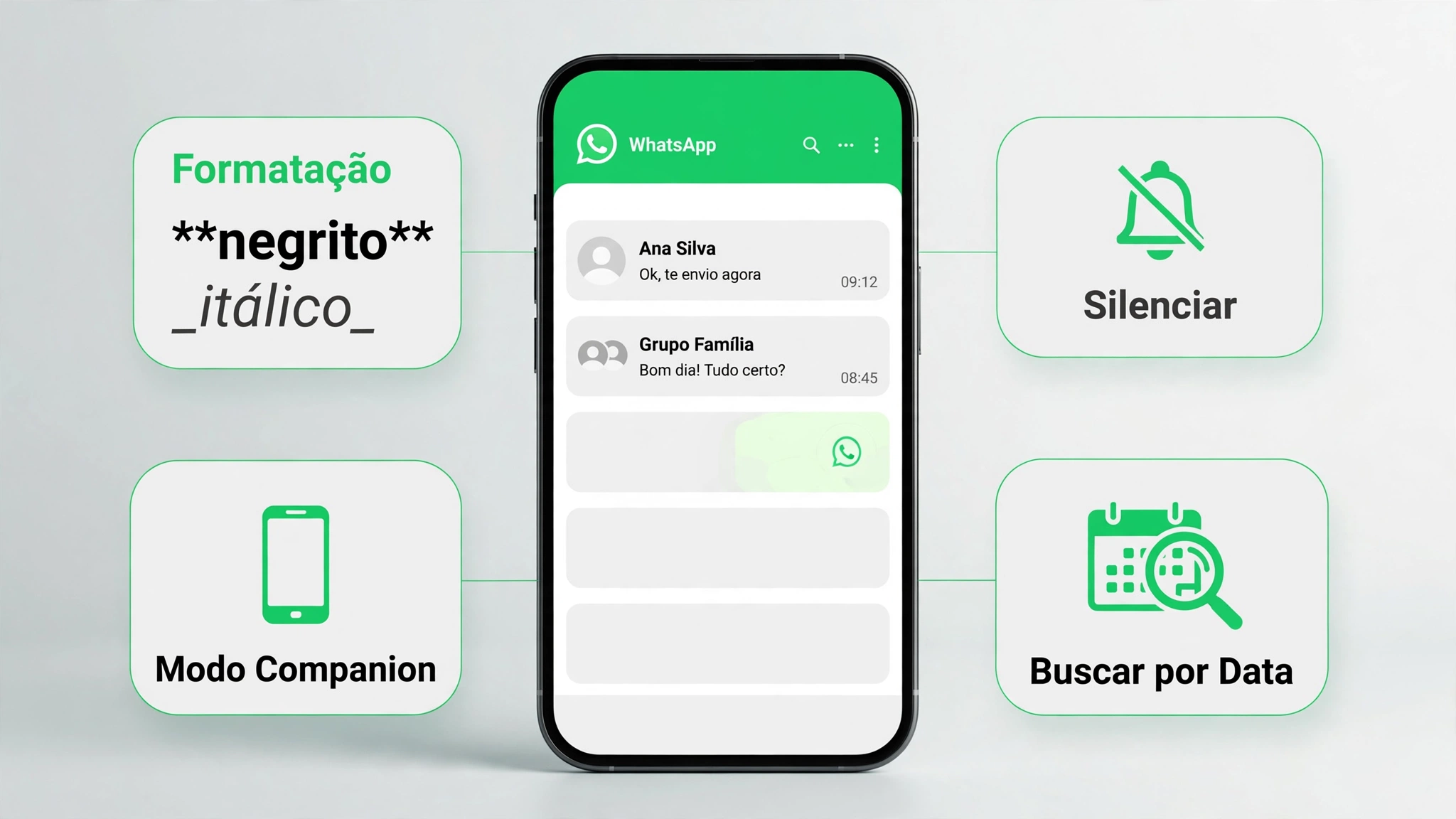 Funções escondidas do WhatsApp ilustradas no celular