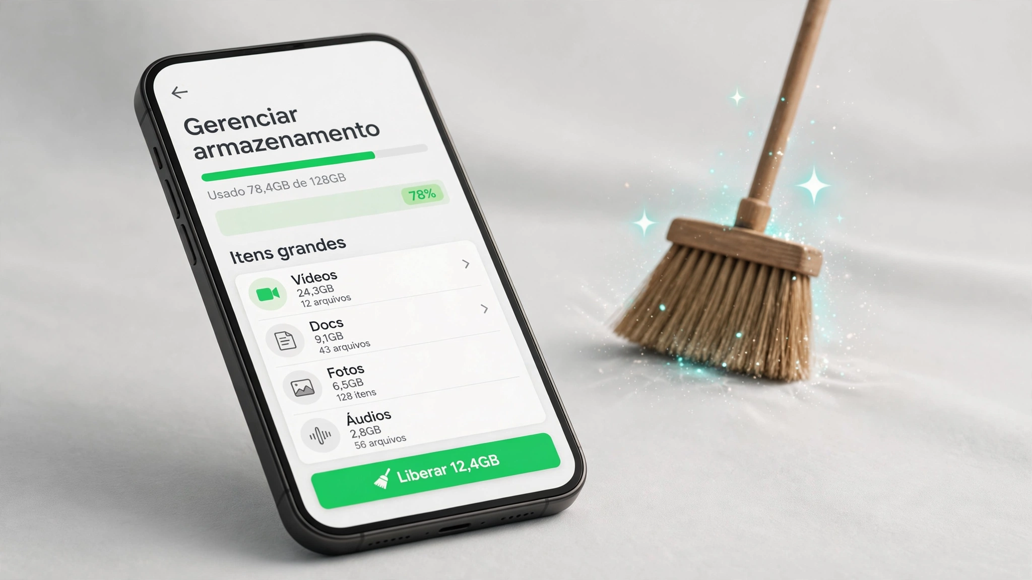Gerenciador de armazenamento do WhatsApp liberando espaço no celular