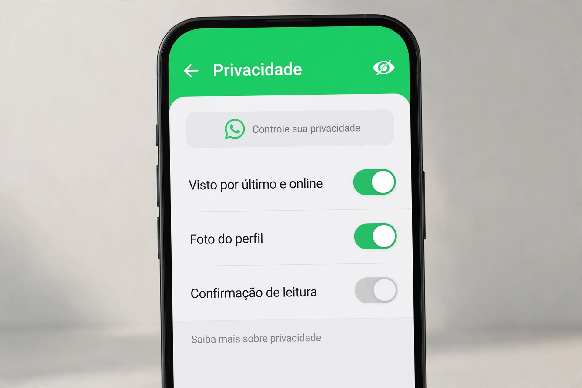 Tela de privacidade do WhatsApp com opções de visto por último e foto de perfil