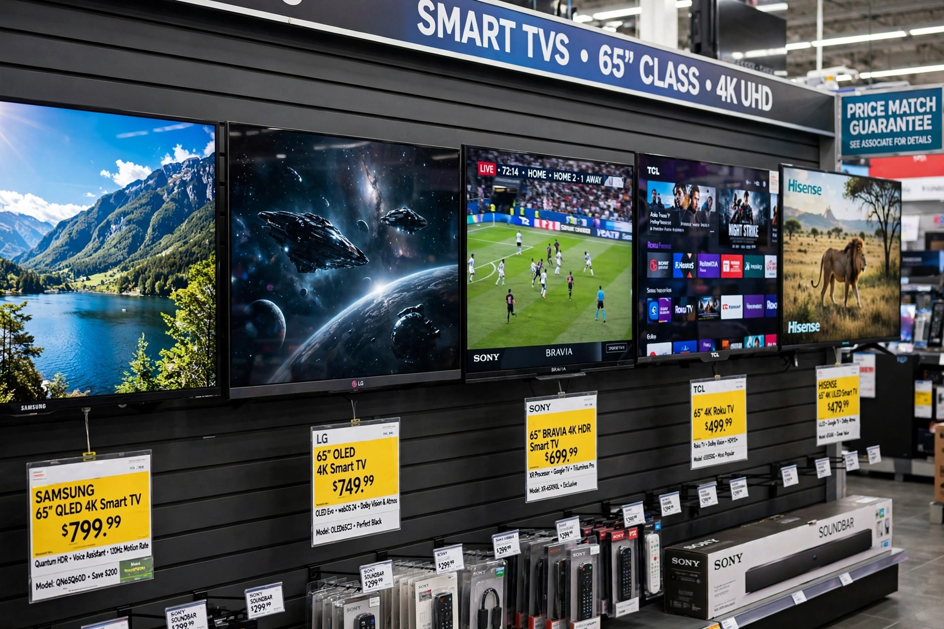 Smart TVs Samsung, LG e Philco expostas em loja para comparar antes de comprar