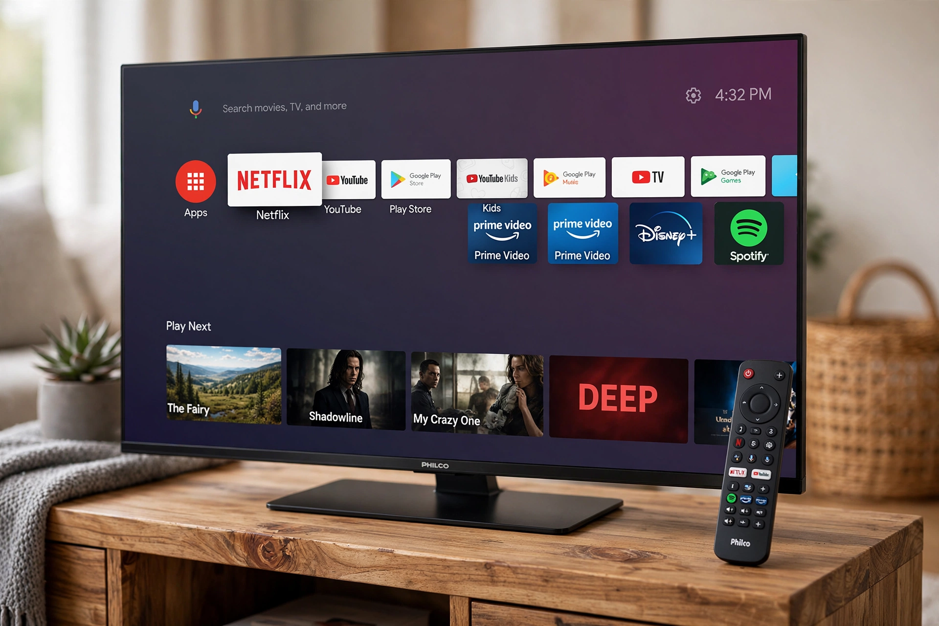 Tela inicial do Android TV em Smart TV Philco