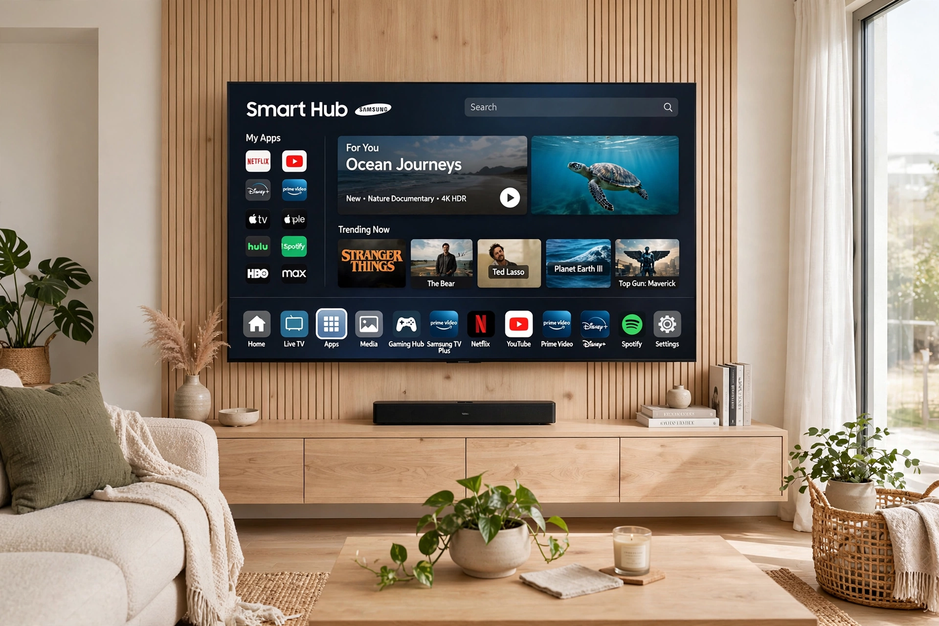 Tela inicial do sistema Tizen em Smart TV Samsung