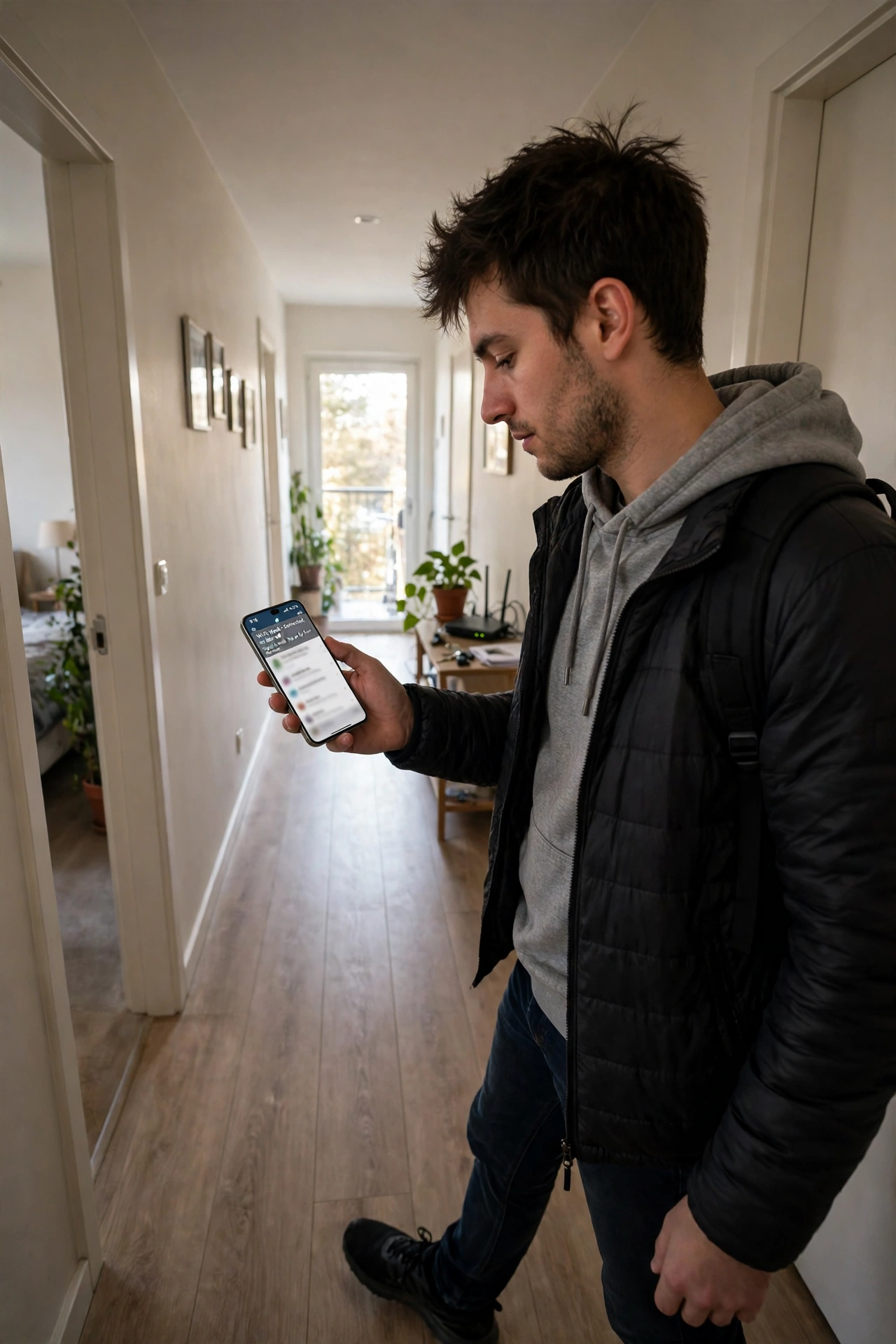 Celular com sinal wifi fraco longe do roteador no corredor de casa