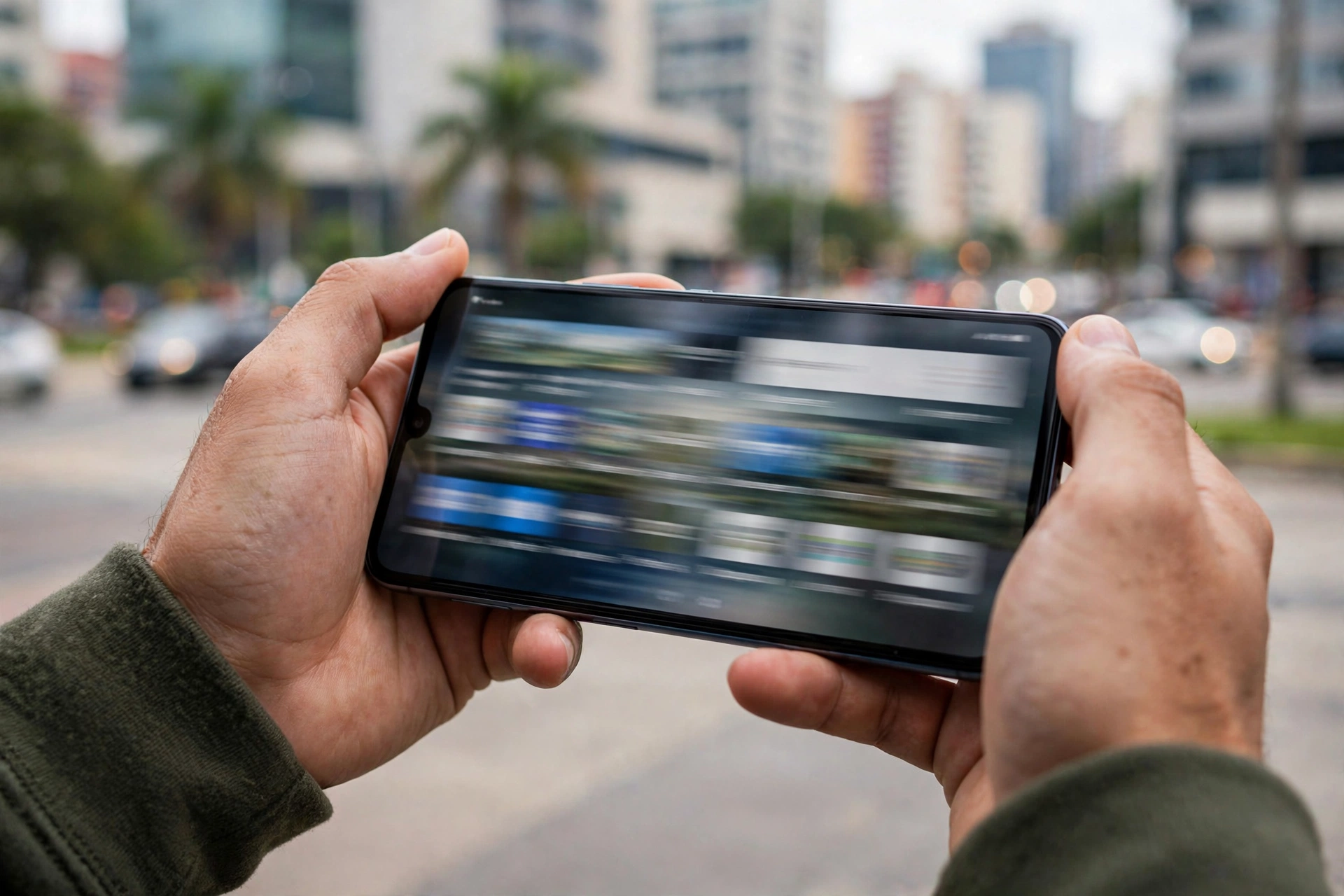 Maos usando celular Android rapido trocando de aplicativo
