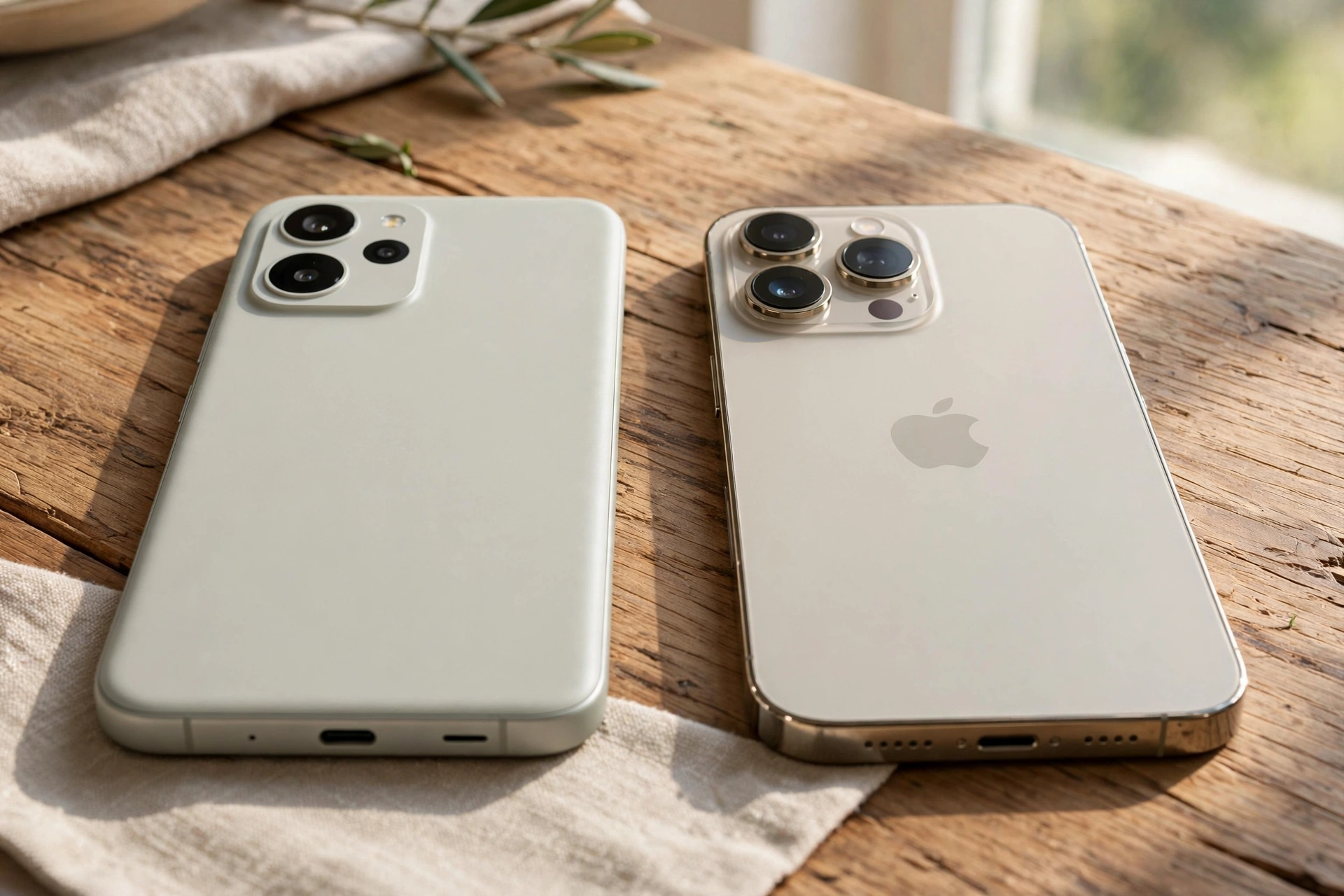 Celular Android e iPhone lado a lado para comparacao