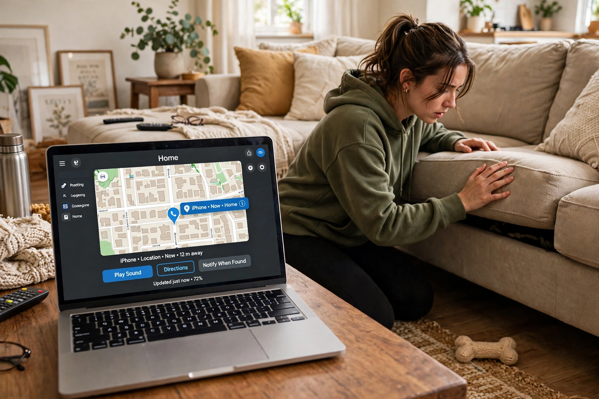 Pessoa localizando um celular roubado pelo mapa em um computador