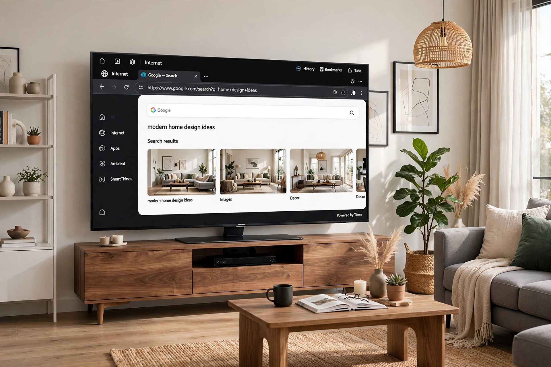 Navegador Internet aberto em Smart TV Samsung Tizen