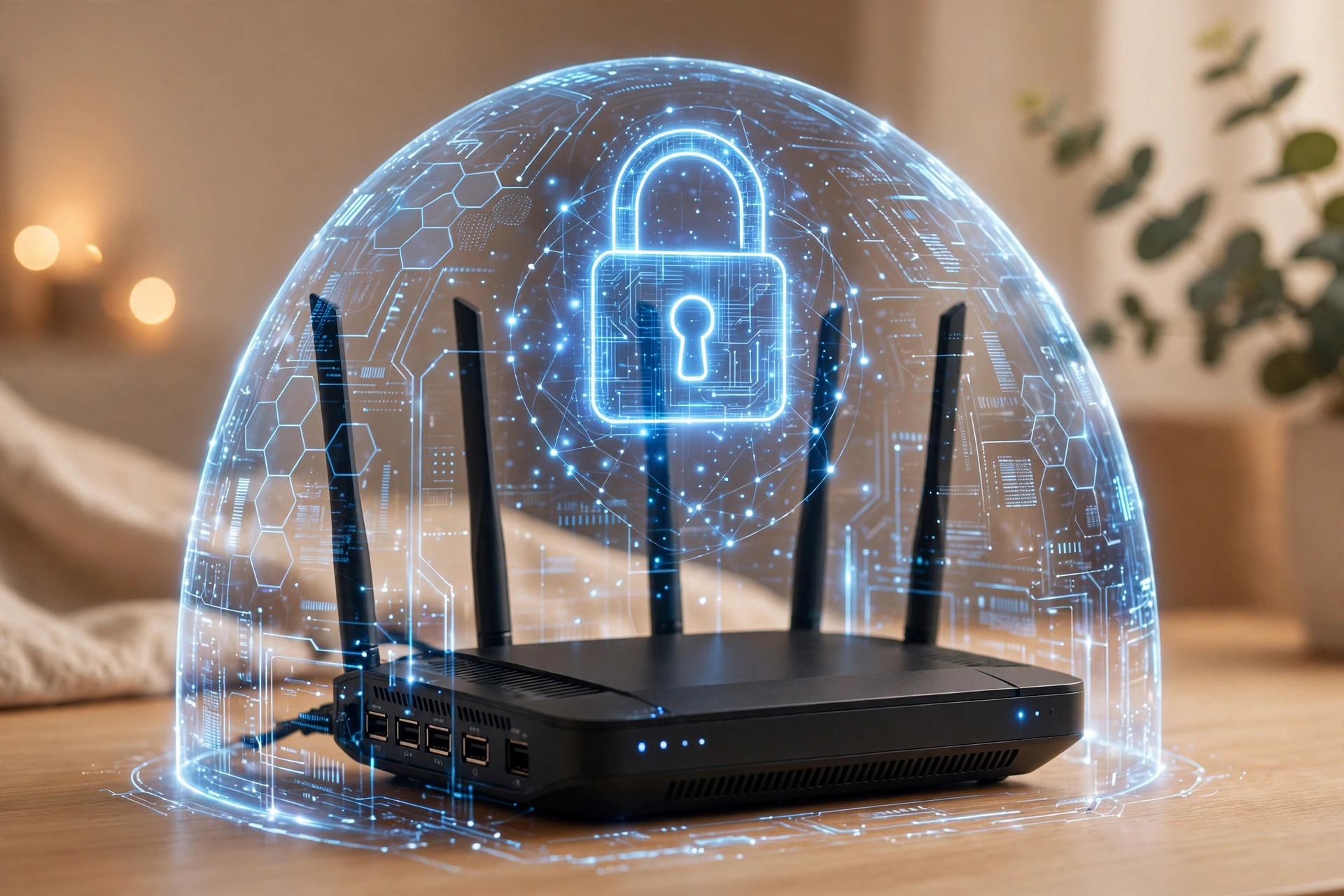 Roteador protegido com criptografia WPA3 e cadeado digital